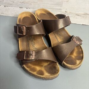 Papillio Dorothy Women’s Brown Leather Cork Wedge Slip-on Buckle Sz8